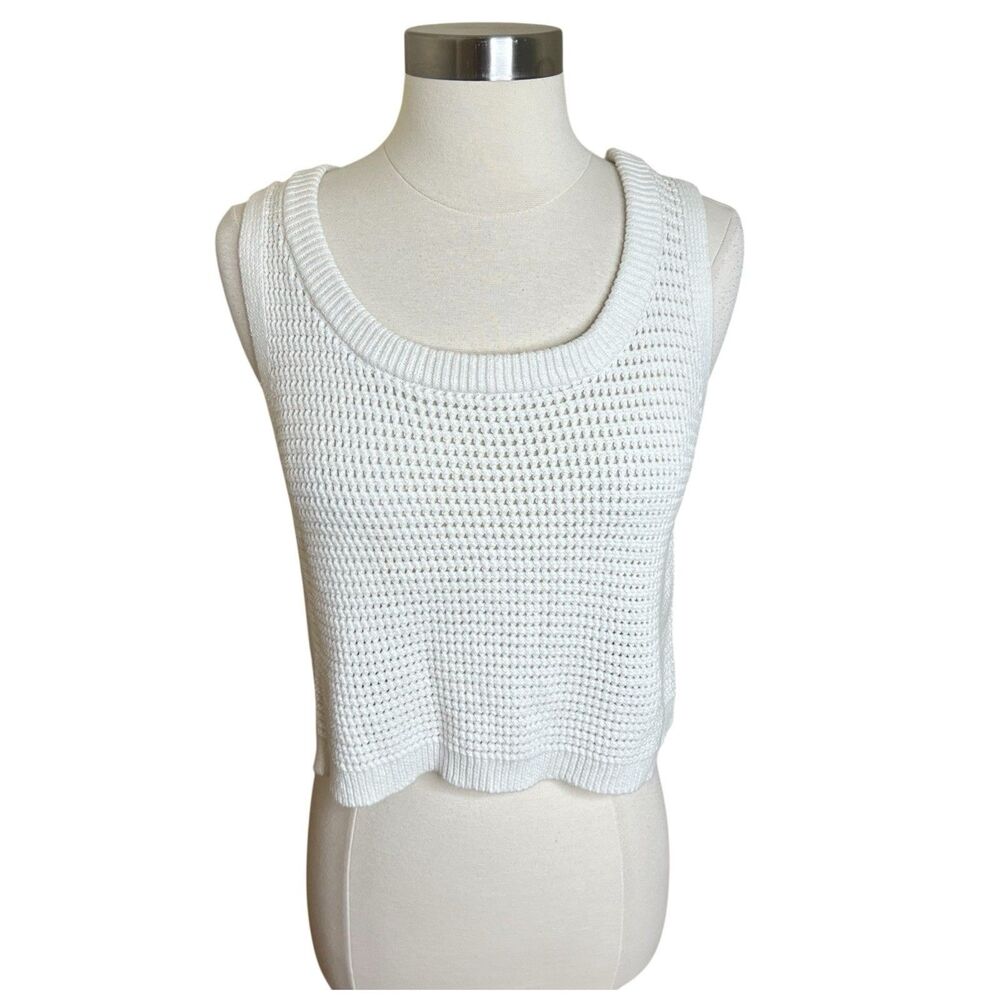 Lulus Sweater Tank Top Womens Large White Loose Knit Cropped Relax Fit Boho